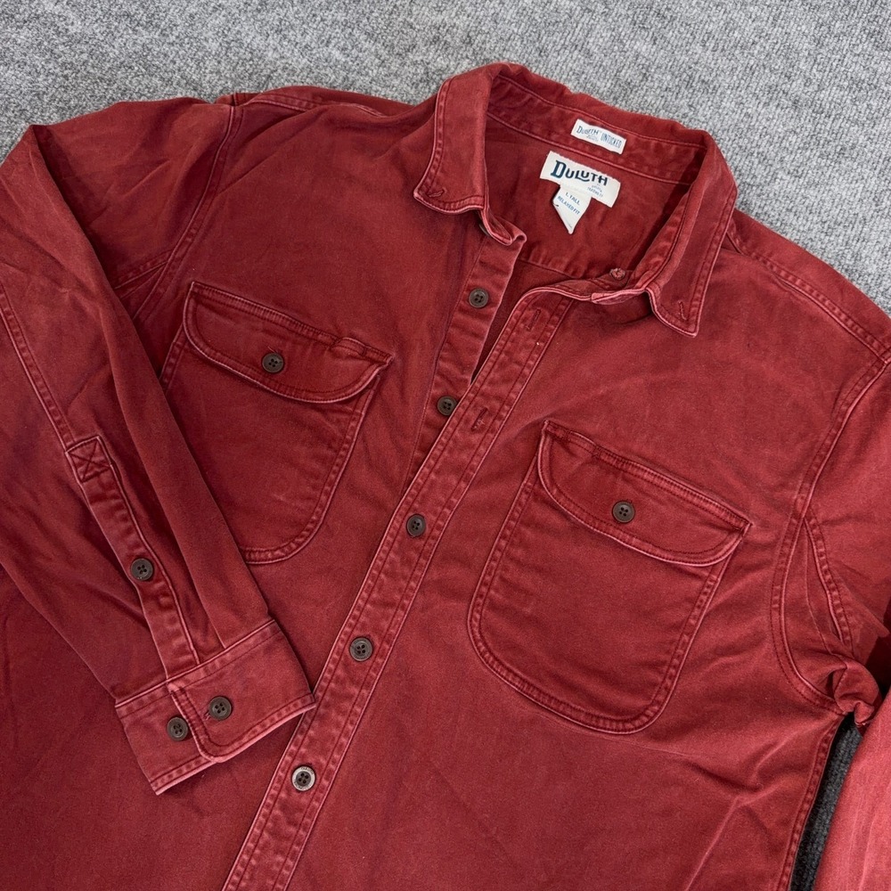 Duluth Untucked Shirt Mens LT Tall Red Stretch Moleskin Relaxed Fit Button Down